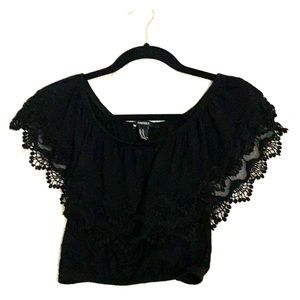 Black Crop Top with Lace Details